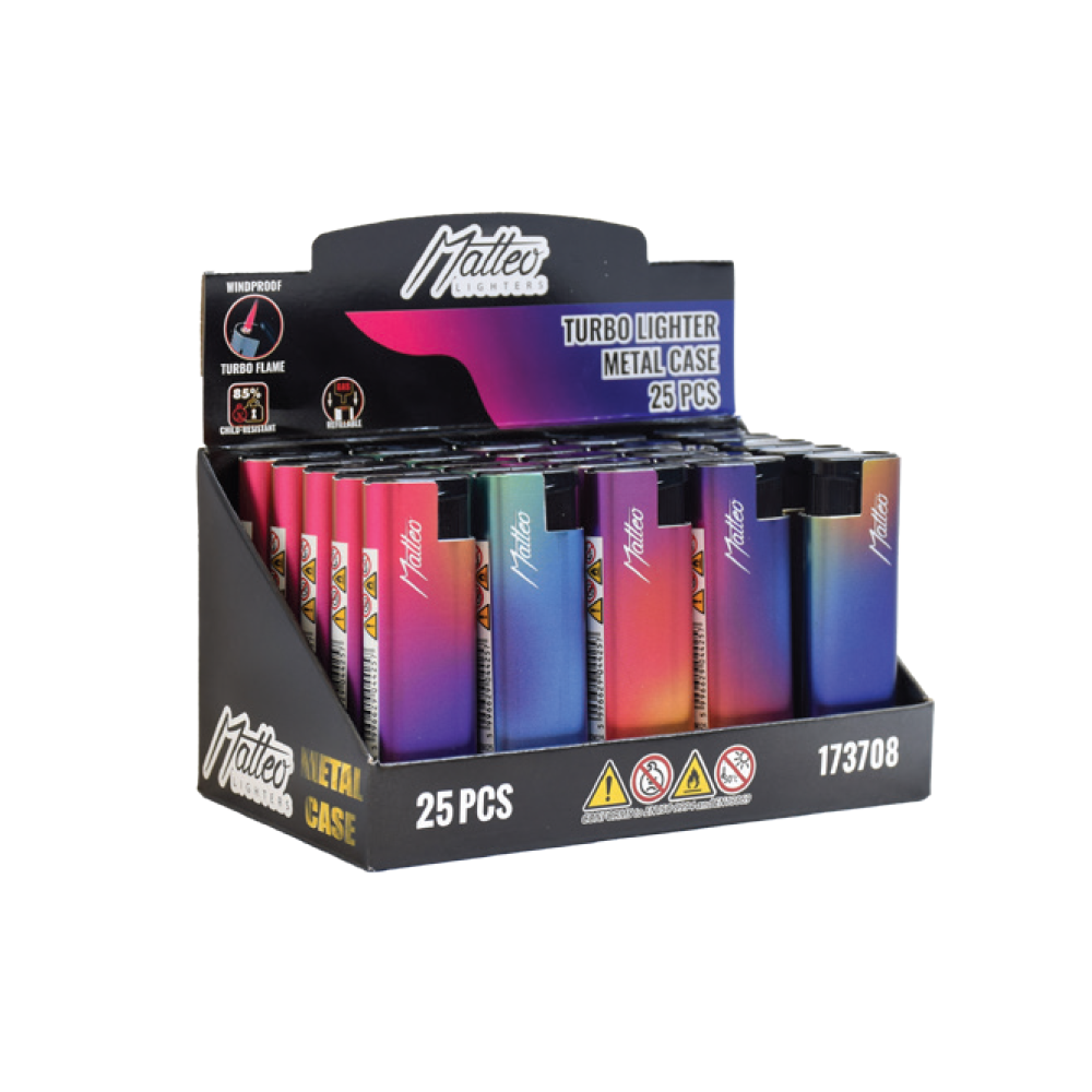 Matteo Metal Turbo Lighter — Gradient Windproof — range shown; one assorted lighter supplied