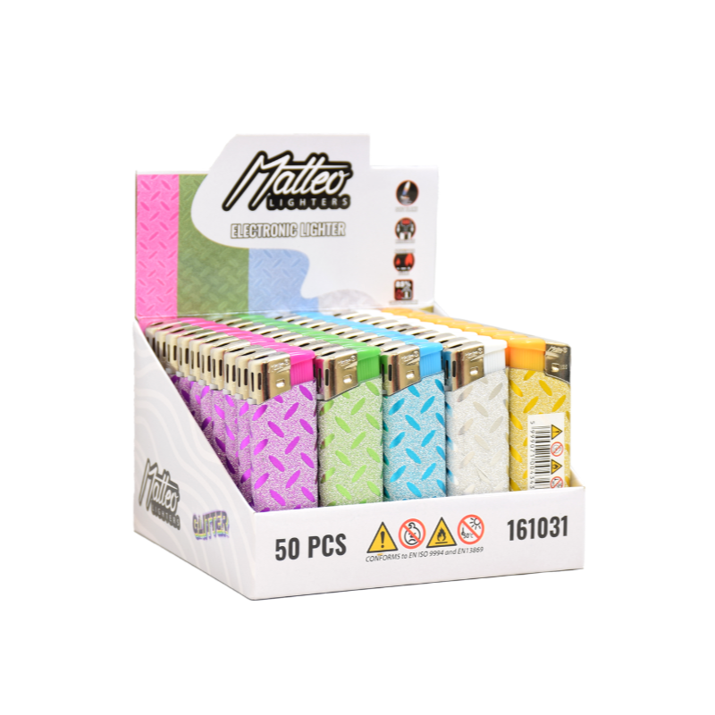 Electronic Lighter 161031 Matteo Glitter Colorful | 1 Lighter; supplier range shown, quantity supplied stated in description