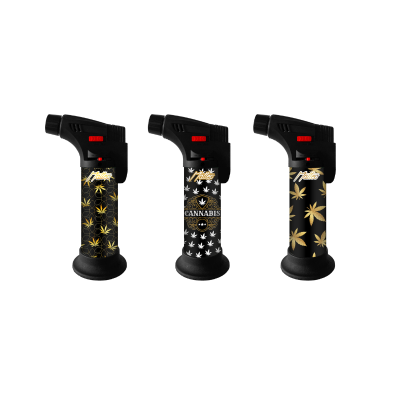 Matteo Big Jet Torch Lighter — Gold Weed — range shown; one assorted lighter supplied