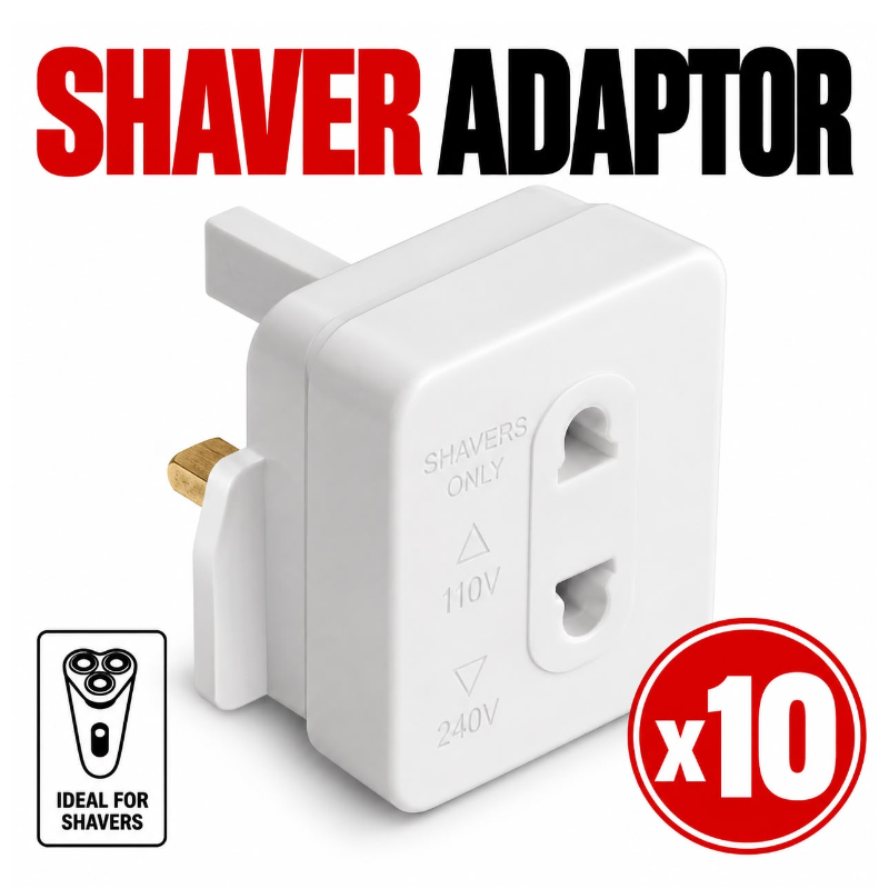 2-pin to 3-pin UK shaver and electric toothbrush adapter 10 pack