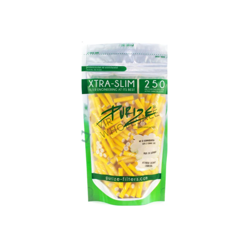 PURIZE XTRA Slim Activated Carbon Filters — Yellow 250 Pack 6mm