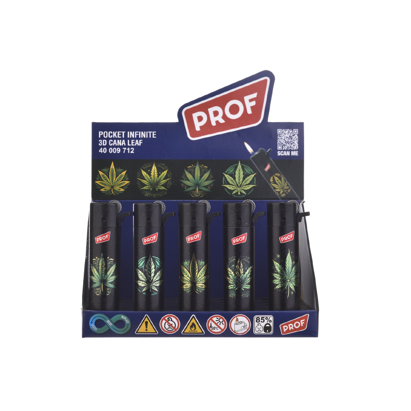 Prof Pocket lighters Round Flint 3D Cana Leaf | 1 Lighter; supplier range shown, quantity supplied stated in description