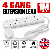 4-Gang Extension Lead 1m UK 3-Pin Plug