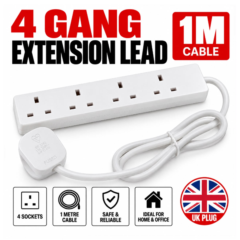4-gang 1 metre UK extension lead