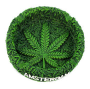 Amsterdam Green Round Resin Ashtray — Green Leaf Design