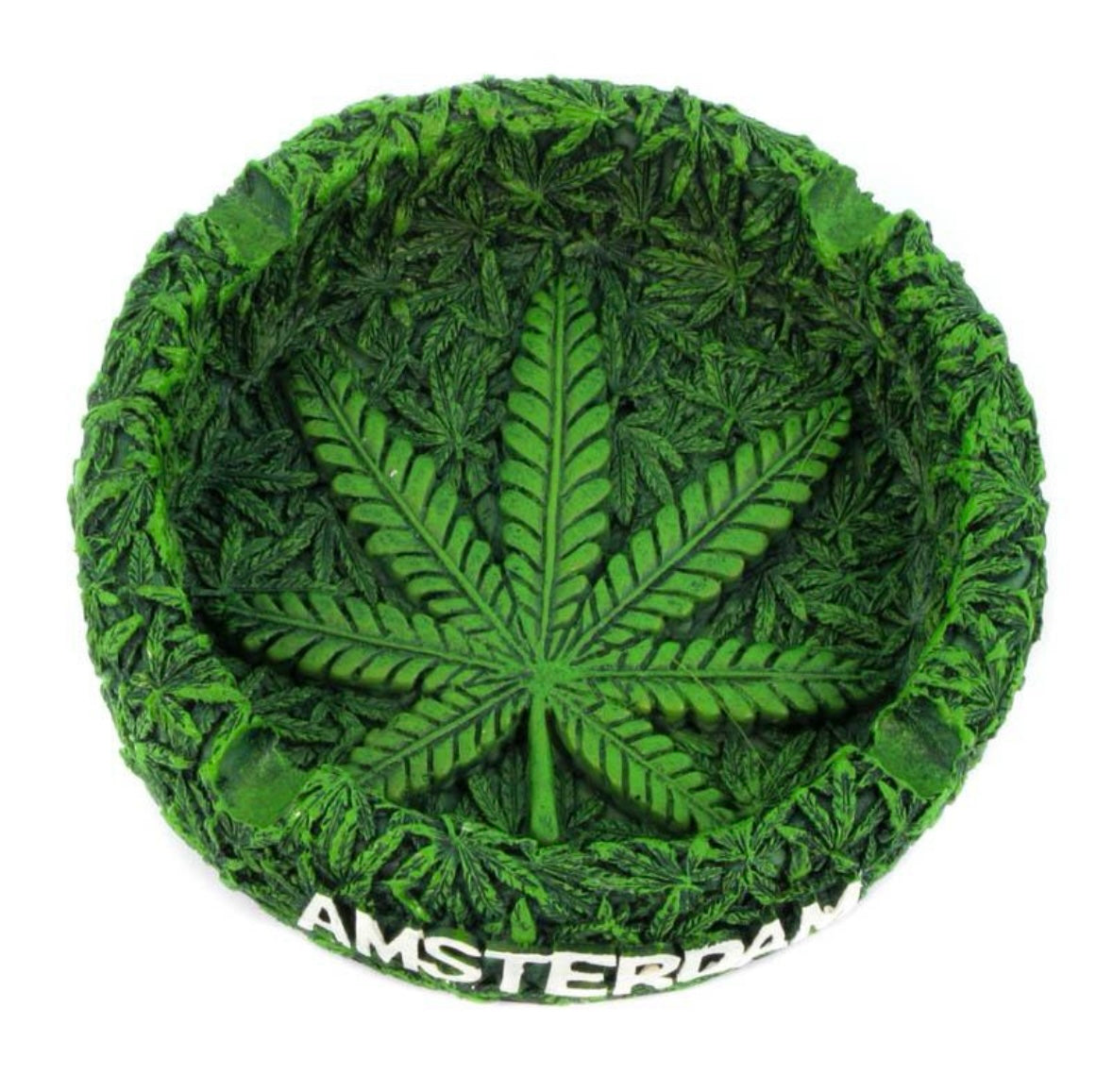 Amsterdam Green Round Resin Ashtray — Green Leaf Design