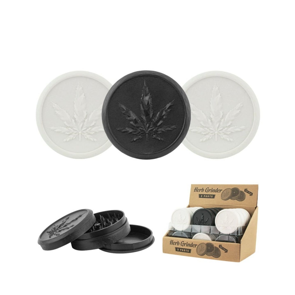 70mm 3-Tier Acrylic Grinder Black & White Herb01