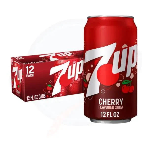 7UP Cherry 355ml imported can and 12-pack case