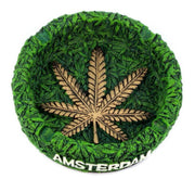 Amsterdam Green Round Resin Ashtray — Gold Leaf Design