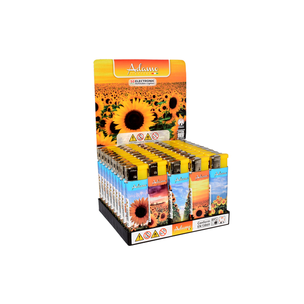 Adamo Electronic Refillable Lighter — Flowers — range shown; one assorted lighter supplied
