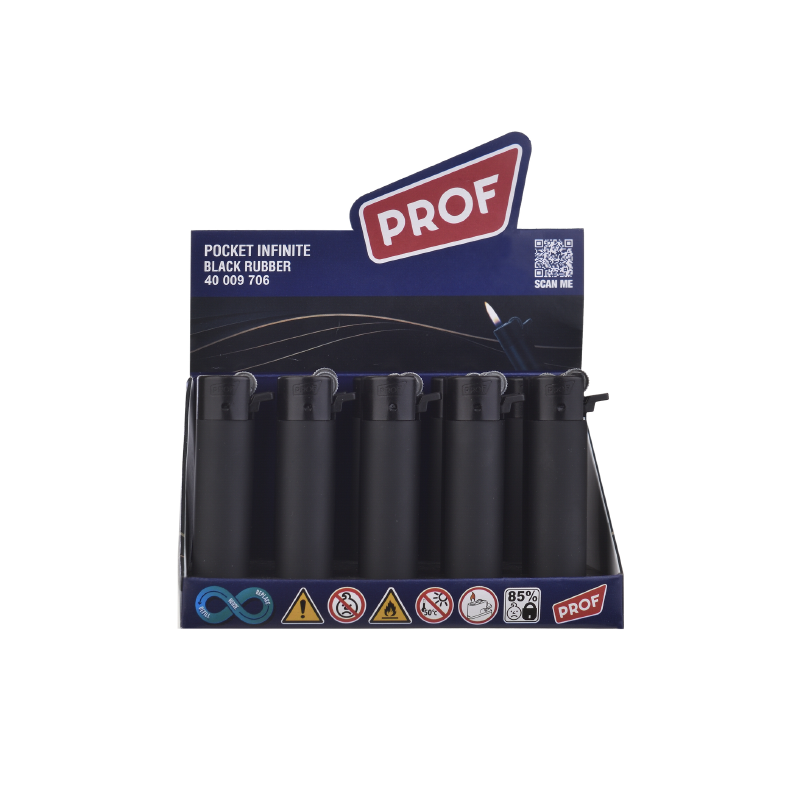 Prof Pocket lighters Round Flint Black Rubber | 1 Lighter; supplier range shown, quantity supplied stated in description