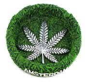 Amsterdam Green Round Resin Ashtray — Silver Leaf Design