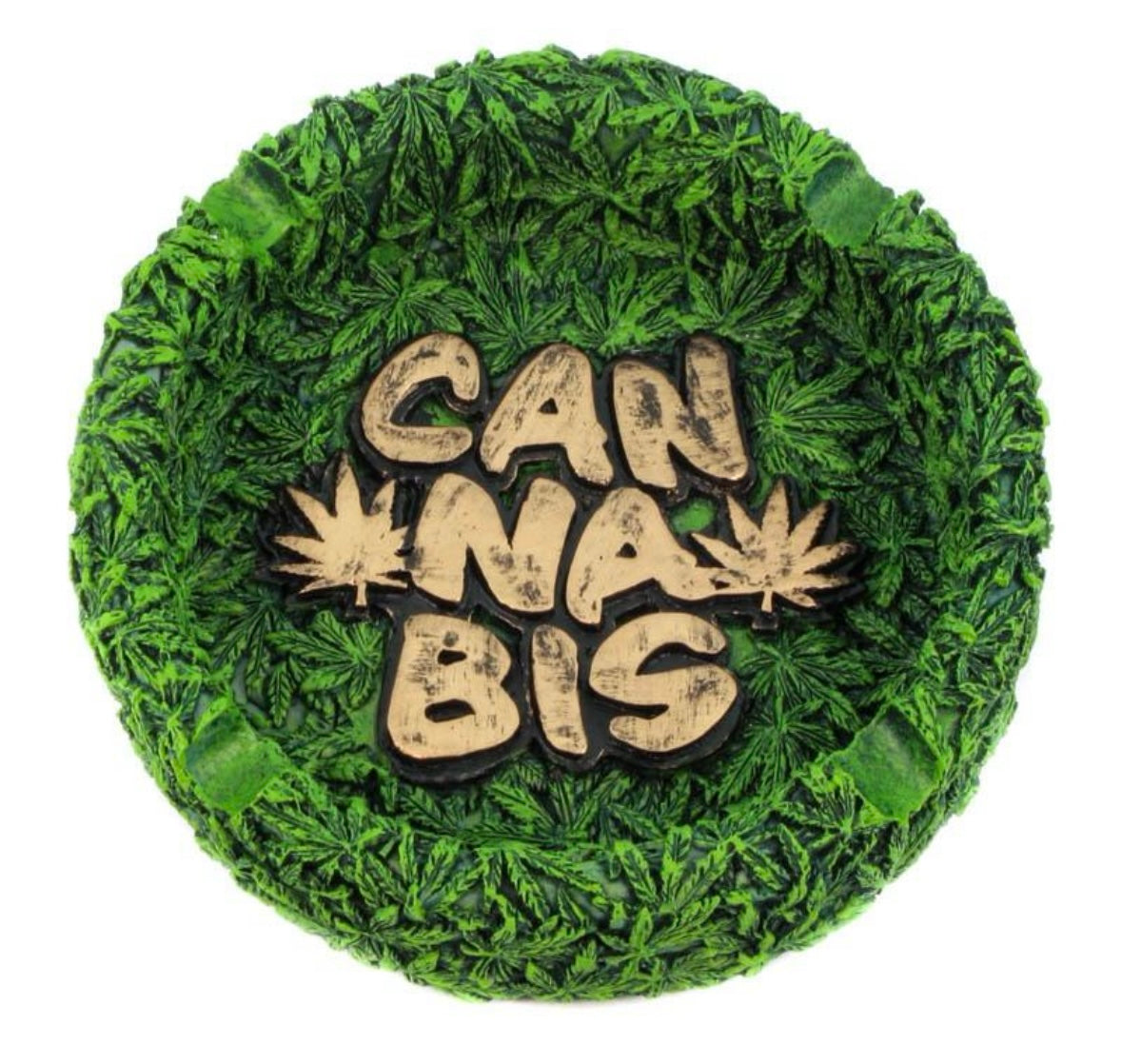 Amsterdam Green Round Resin Ashtray — Cannabis Lettering