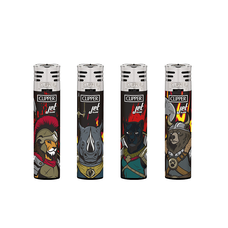 Clipper Warrior Animals Jet Refillable Lighter — range shown; one assorted lighter supplied