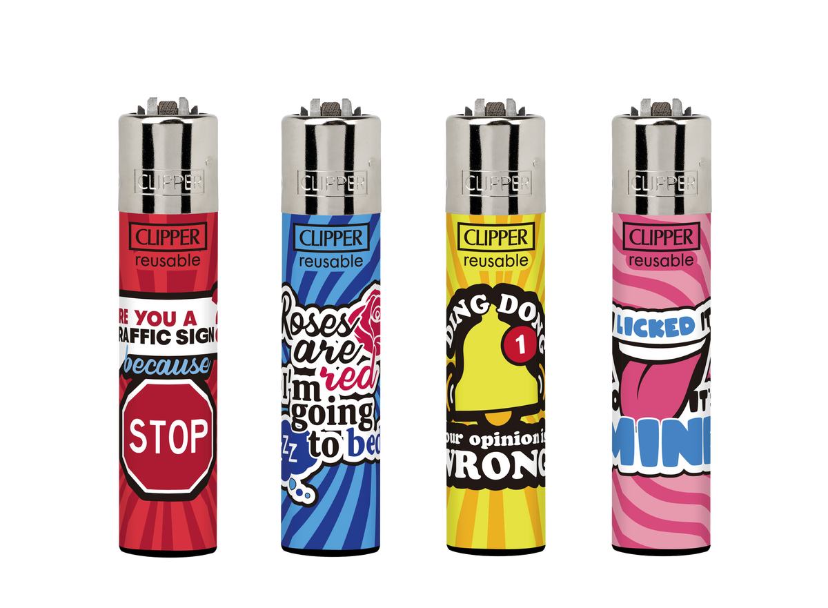 Clipper Funny Sentences Mini Refillable Lighter — range shown; one assorted lighter supplied