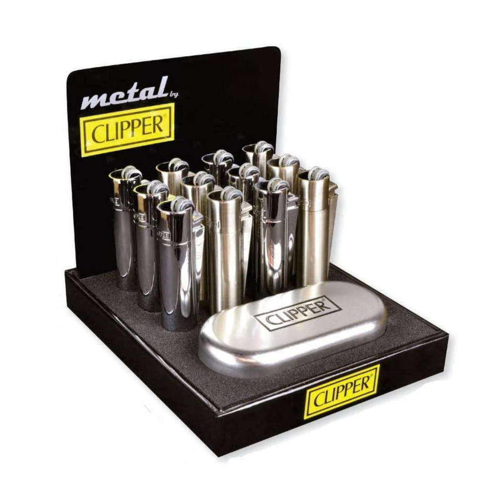 Clipper Silver Metal Refillable Lighter & Case — one lighter and case