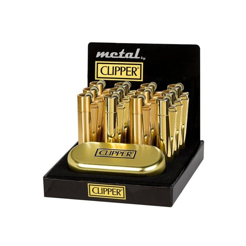 Clipper Gold Metal Refillable Lighter & Case — one lighter and case