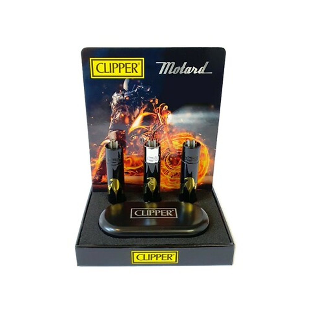 Clipper Motard Metal Refillable Lighter & Case — one lighter and case
