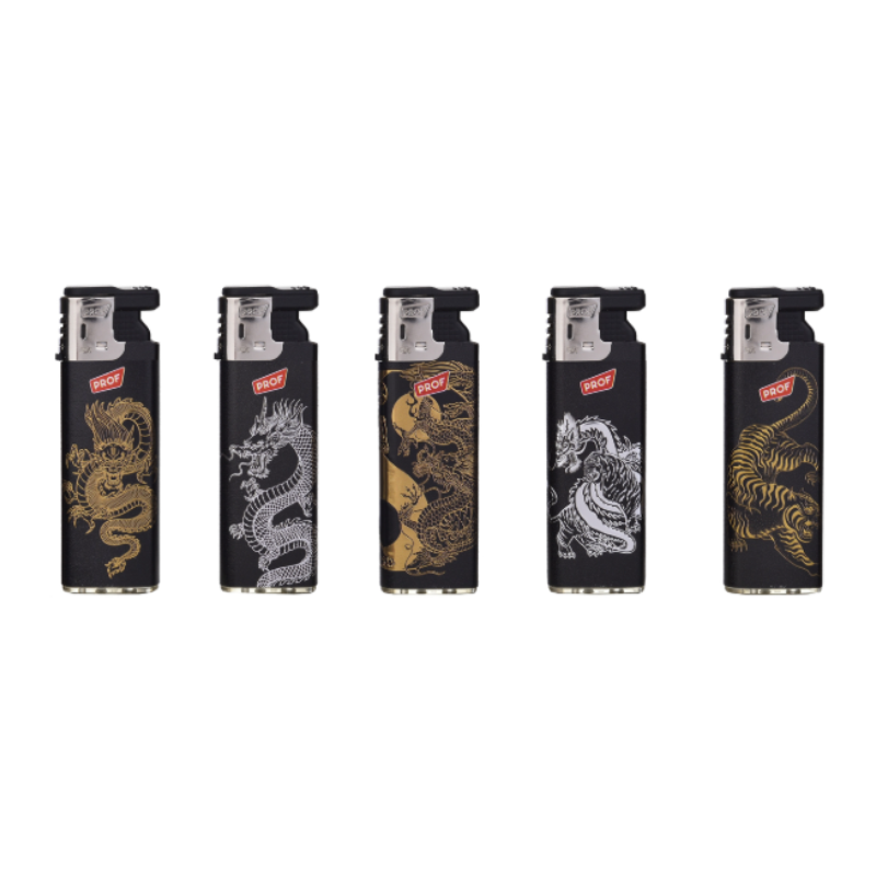 PROF 3D Tiger & Dragon Slide-Cap Windproof Lighter — range shown; one assorted lighter supplied