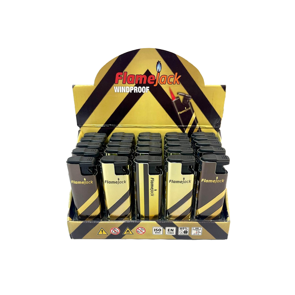 Flamejack Metal Windproof Case Blue Flame Lighter Gold & Brown | 1 Lighter; supplier range shown, quantity supplied stated in description