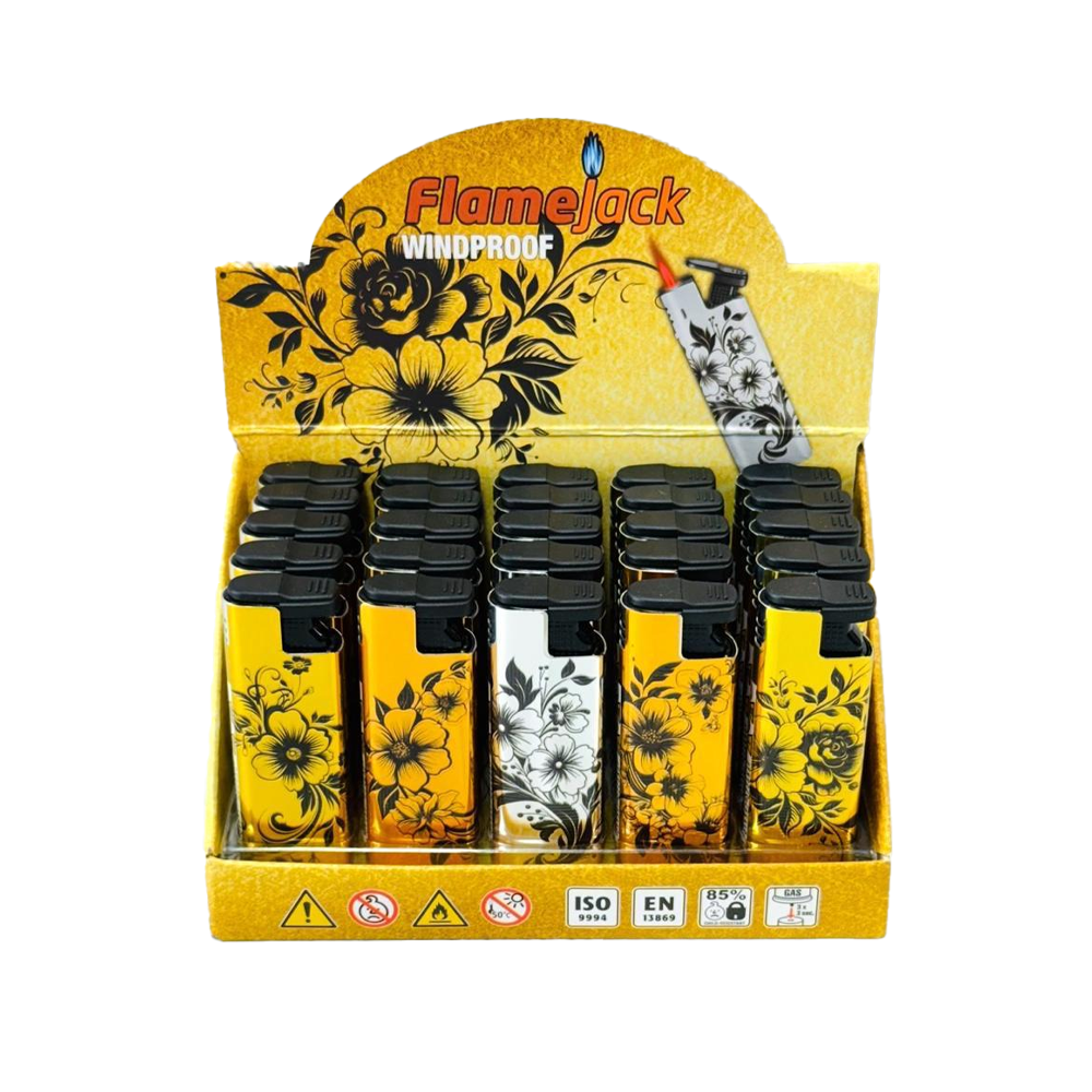 Flamejack Metal Windproof Case Blue Flame Lighter Flower Design | 1 Lighter; supplier range shown, quantity supplied stated in description