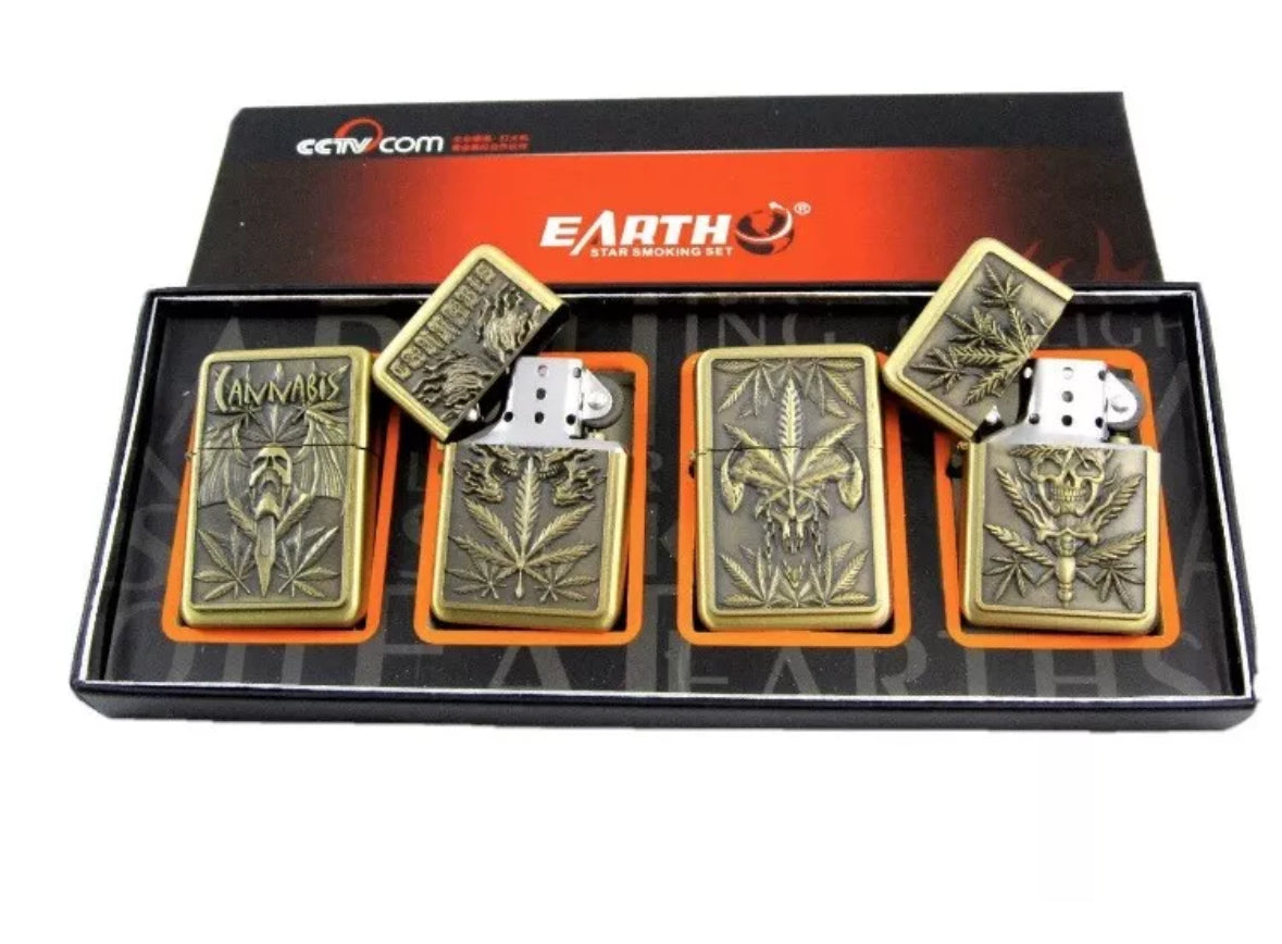 Flamejack Petrol Lighter — Brass Assorted Designs 4 Pack; range shown, see quantity supplied in description