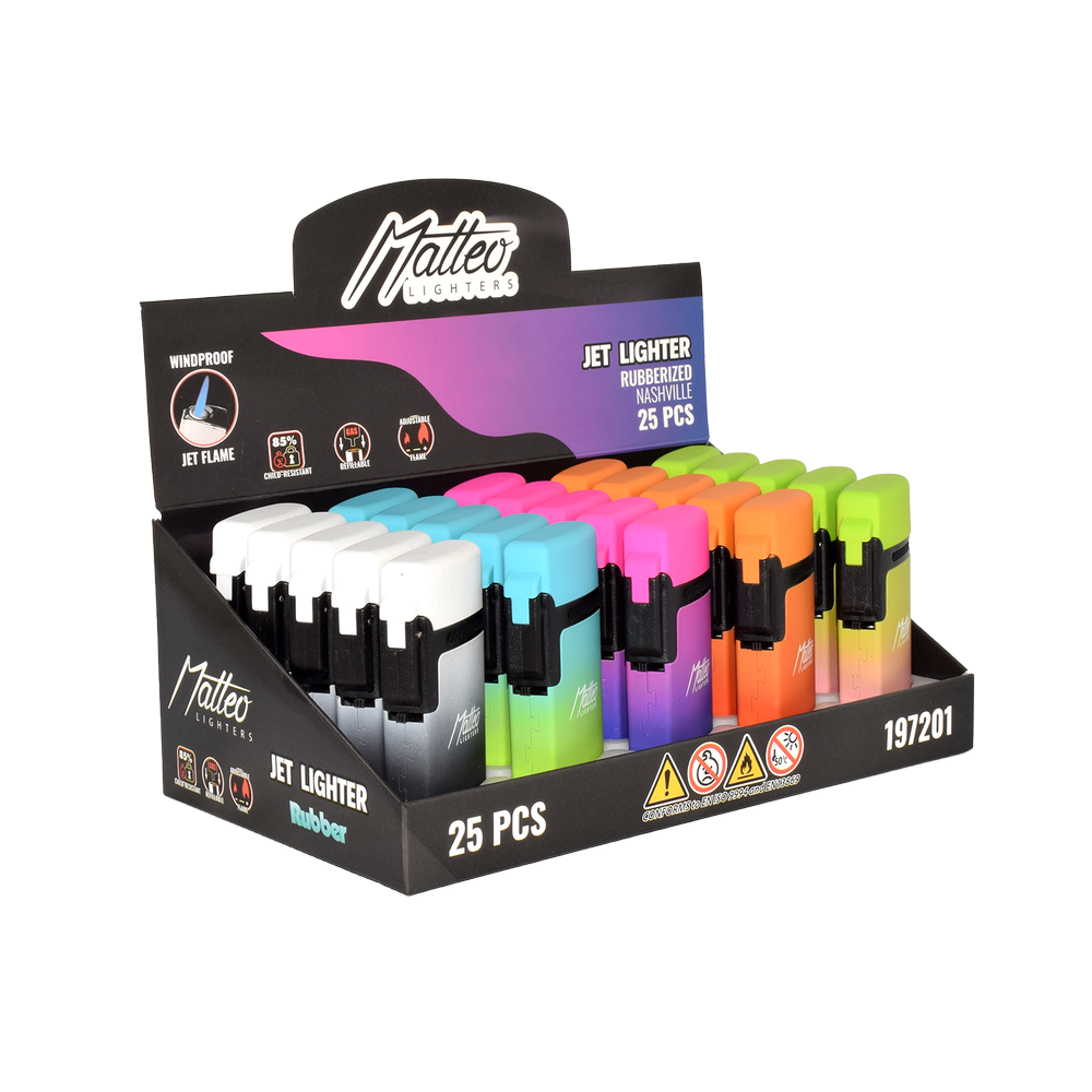 Matteo Gradient Jet Lighter — Windproof Turbo — range shown; one assorted lighter supplied