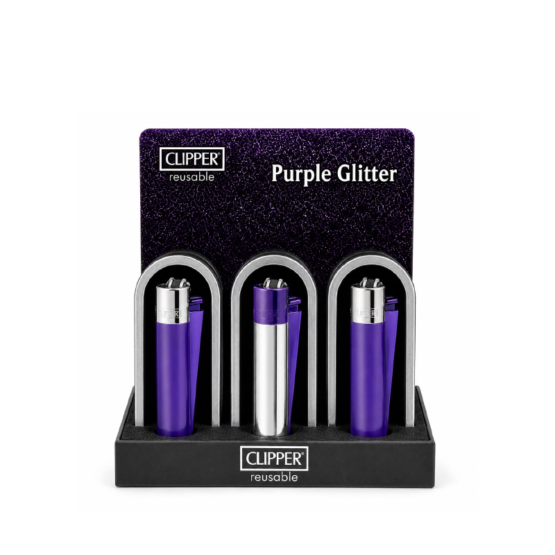 Clipper Purple Glitter Metal Refillable Lighter & Case — one lighter and case