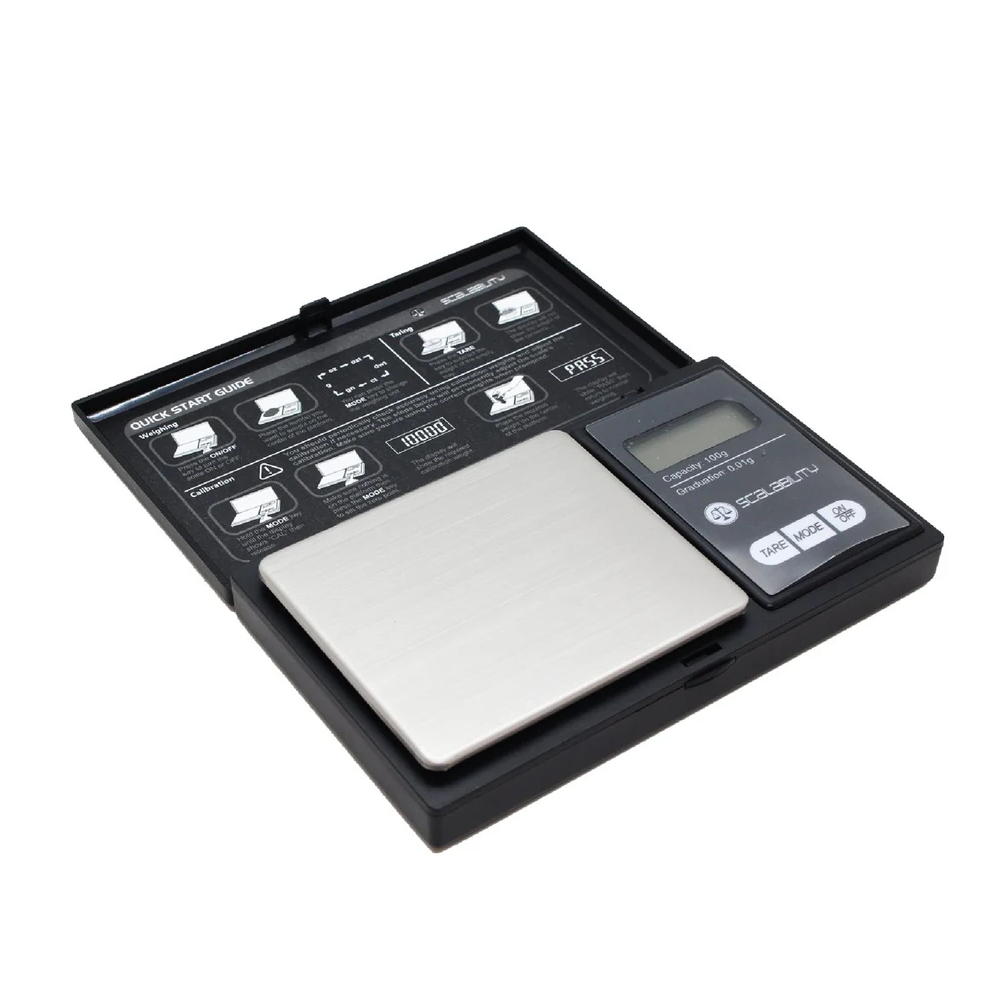 Scalability SB-100 digital scale showing 100g capacity and 0.01g increments
