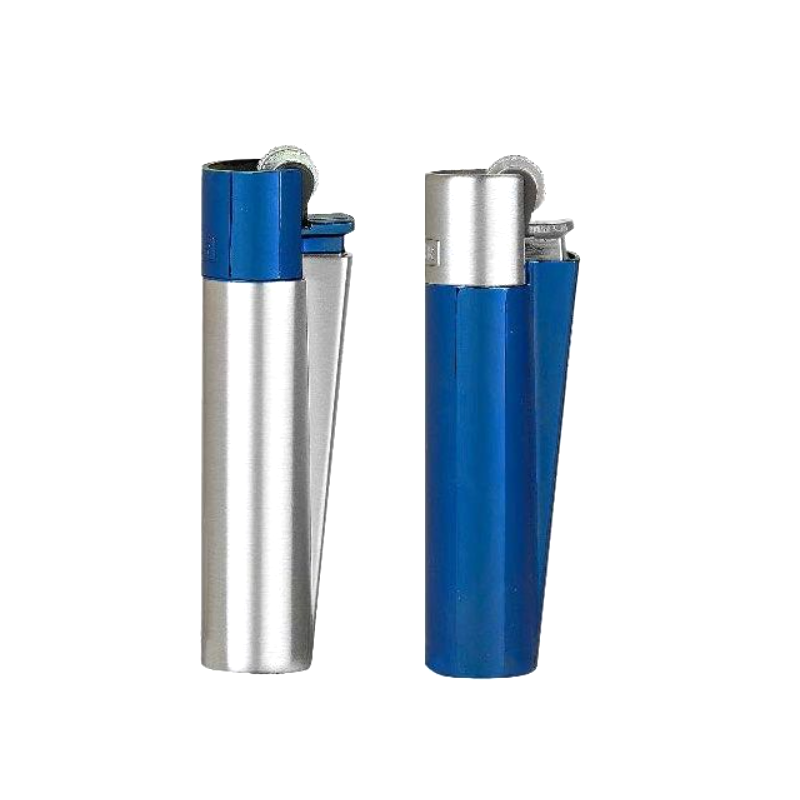 Clipper Blue & Silver Metal Refillable Lighter & Case — one lighter and case
