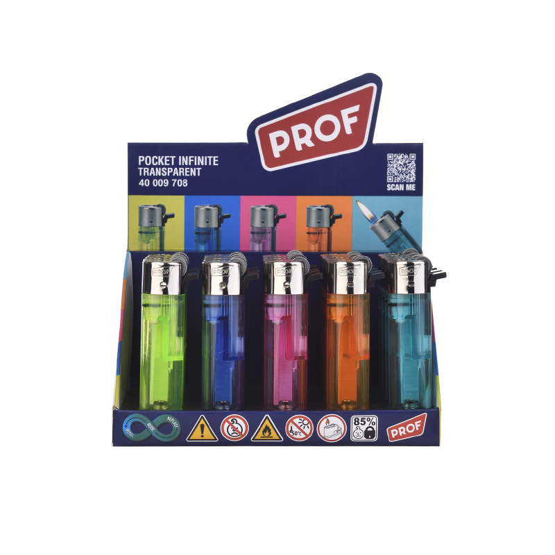 Prof Pocket lighters Round Flint Transparent | 1 Lighter; supplier range shown, quantity supplied stated in description
