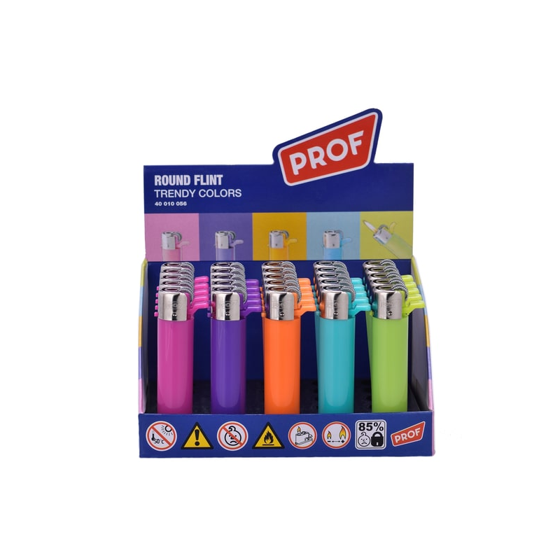 Prof Pocket lighters Round Flint Trendy Colors | 1 Lighter; supplier range shown, quantity supplied stated in description