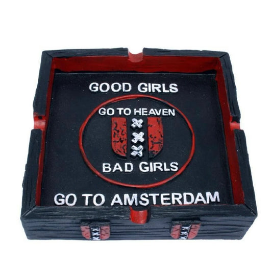 Amsterdam Resin Black Square Good Girls Boys Ashtray