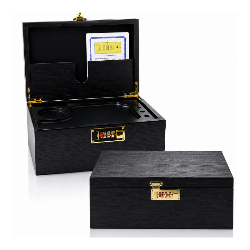 Bamboo Stash Box with Lock and Rolling Tray Black SS-6938