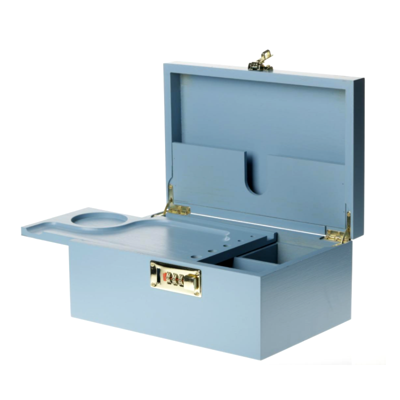 Bamboo Stash Box with Lock and Rolling Tray Blue