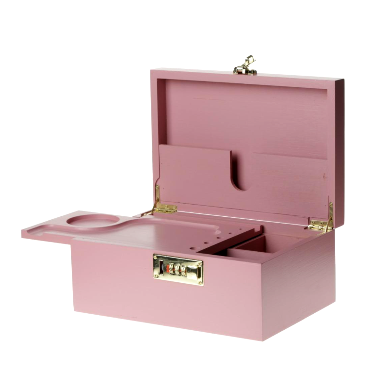 Bamboo Stash Box with Lock and Rolling Tray Pink