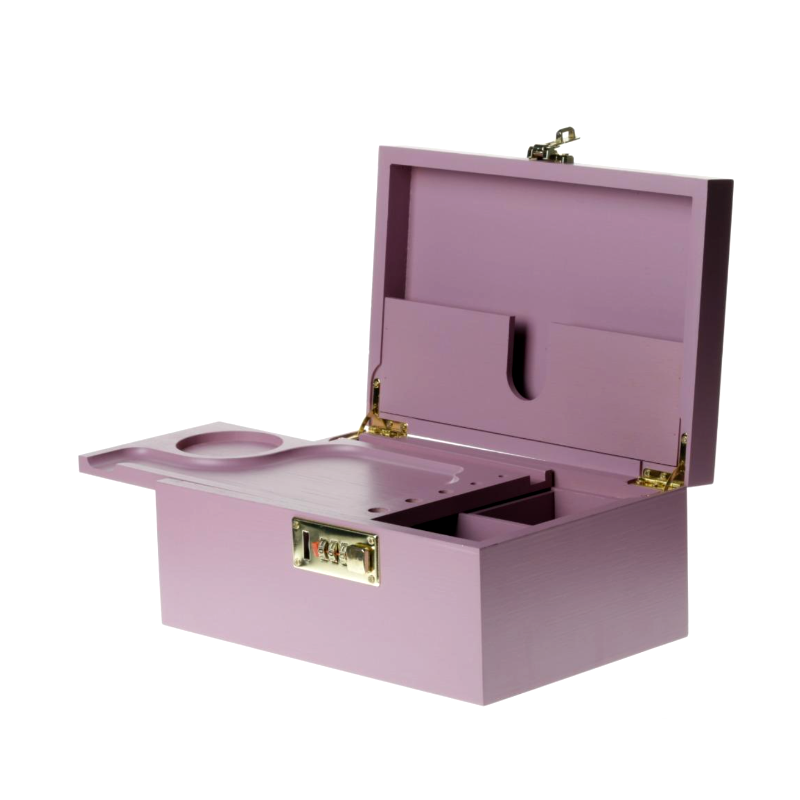 Bamboo Stash Box with Lock and Rolling Tray Purple