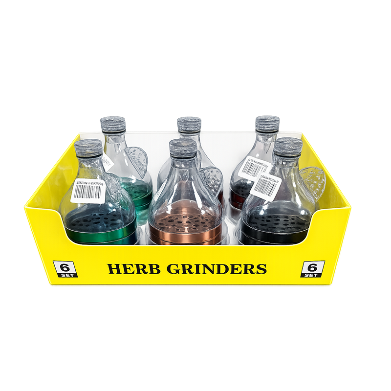 Bottle Design 4-Part Grinder with Clear Chamber assorted colours