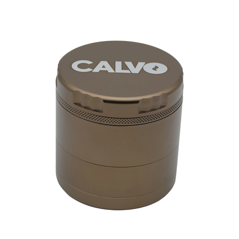 Brown Calvo Aura 63mm five-part grinder; one grinder supplied
