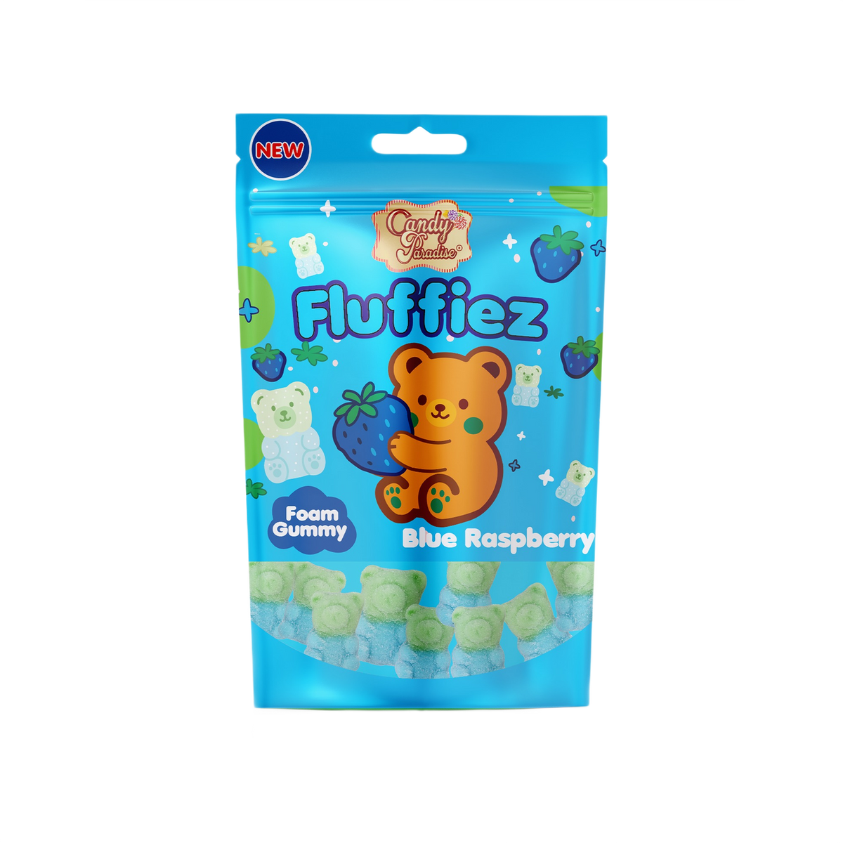 Candy Paradise Fluffiez Blue Raspberry Foam Gummy 100g — one sealed retail pouch