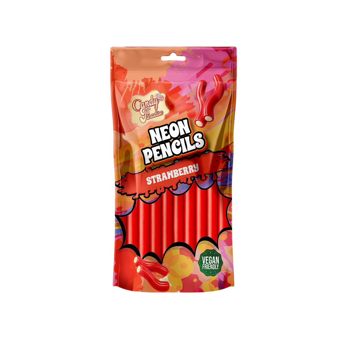 Candy Paradise Neon Pencils Strawberry 130g — one sealed retail pouch