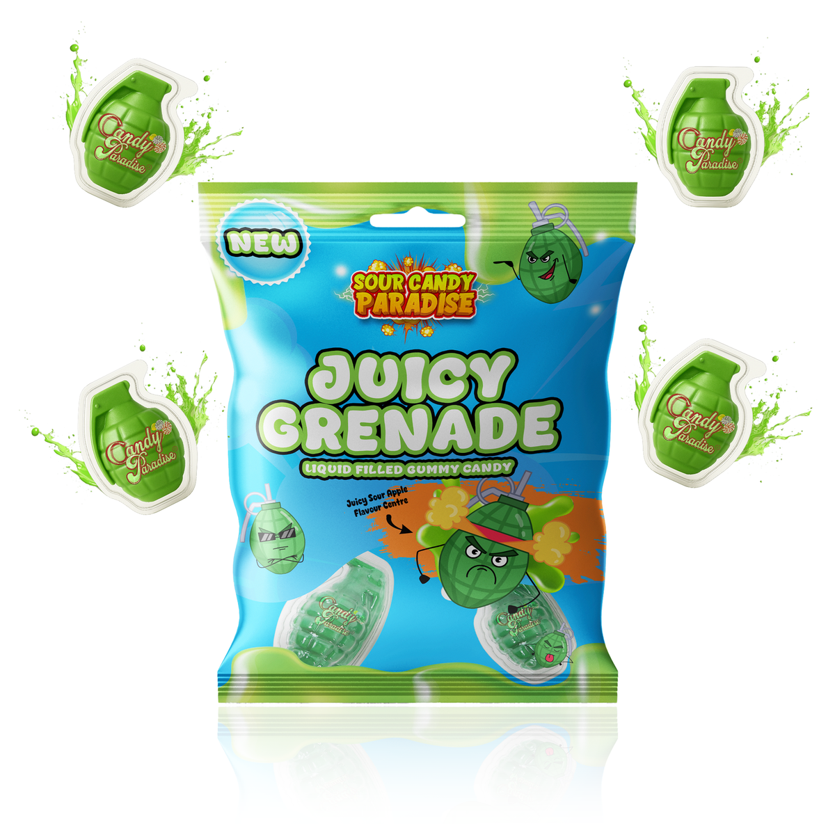 Candy Paradise Sour Juicy Grenade Gummies 72g — one sealed retail pack
