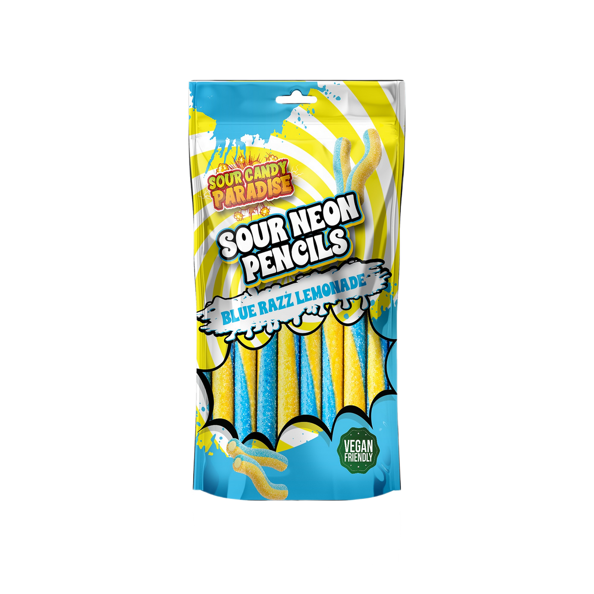 Candy Paradise Sour Neon Pencils Blue Razz Lemonade 130g — one sealed retail pouch