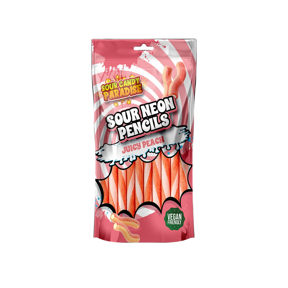 Candy Paradise Sour Neon Pencils Juicy Peach 130g — one sealed retail pouch