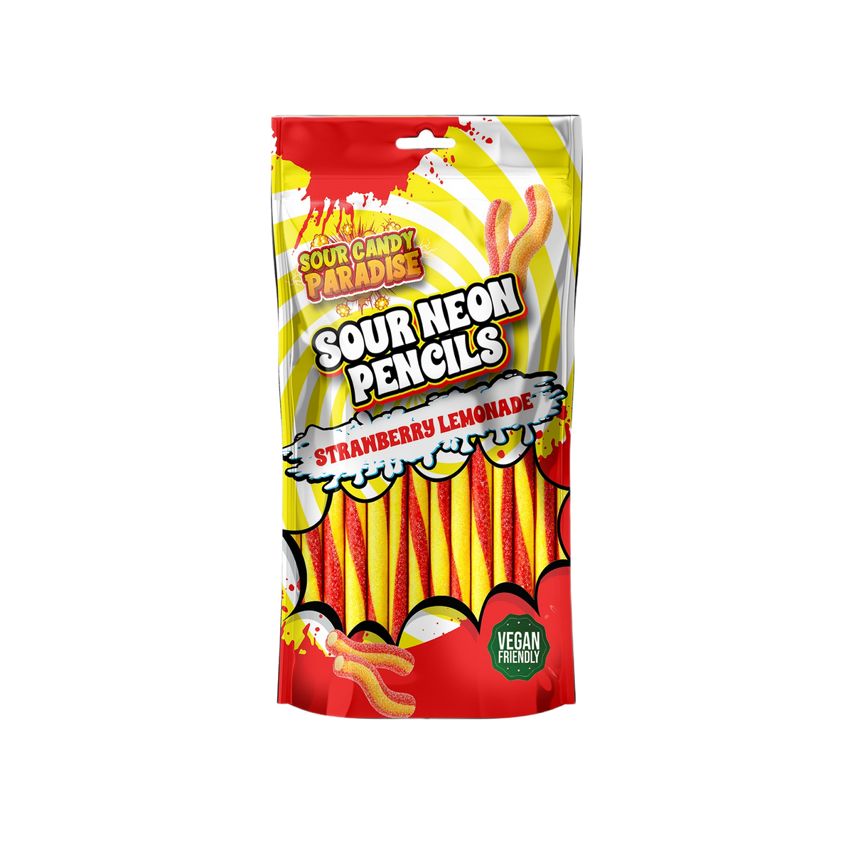 Candy Paradise Sour Neon Pencils Strawberry Lemonade 130g — one sealed retail pouch
