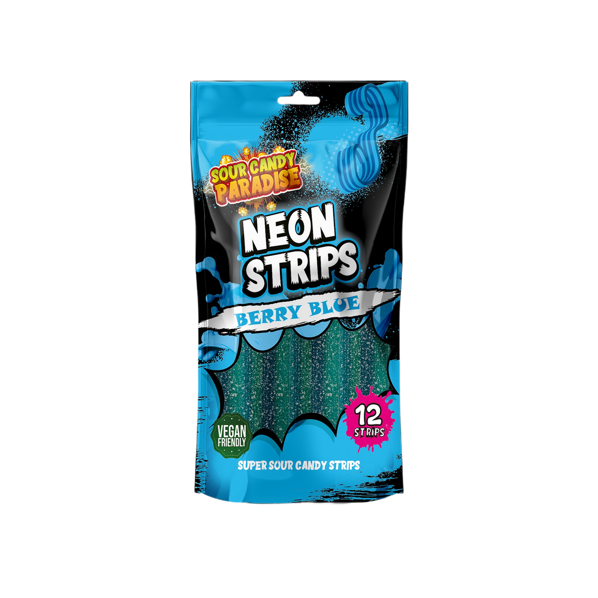 Candy Paradise Sour Neon Strips Berry Blue 130g — one sealed retail pouch
