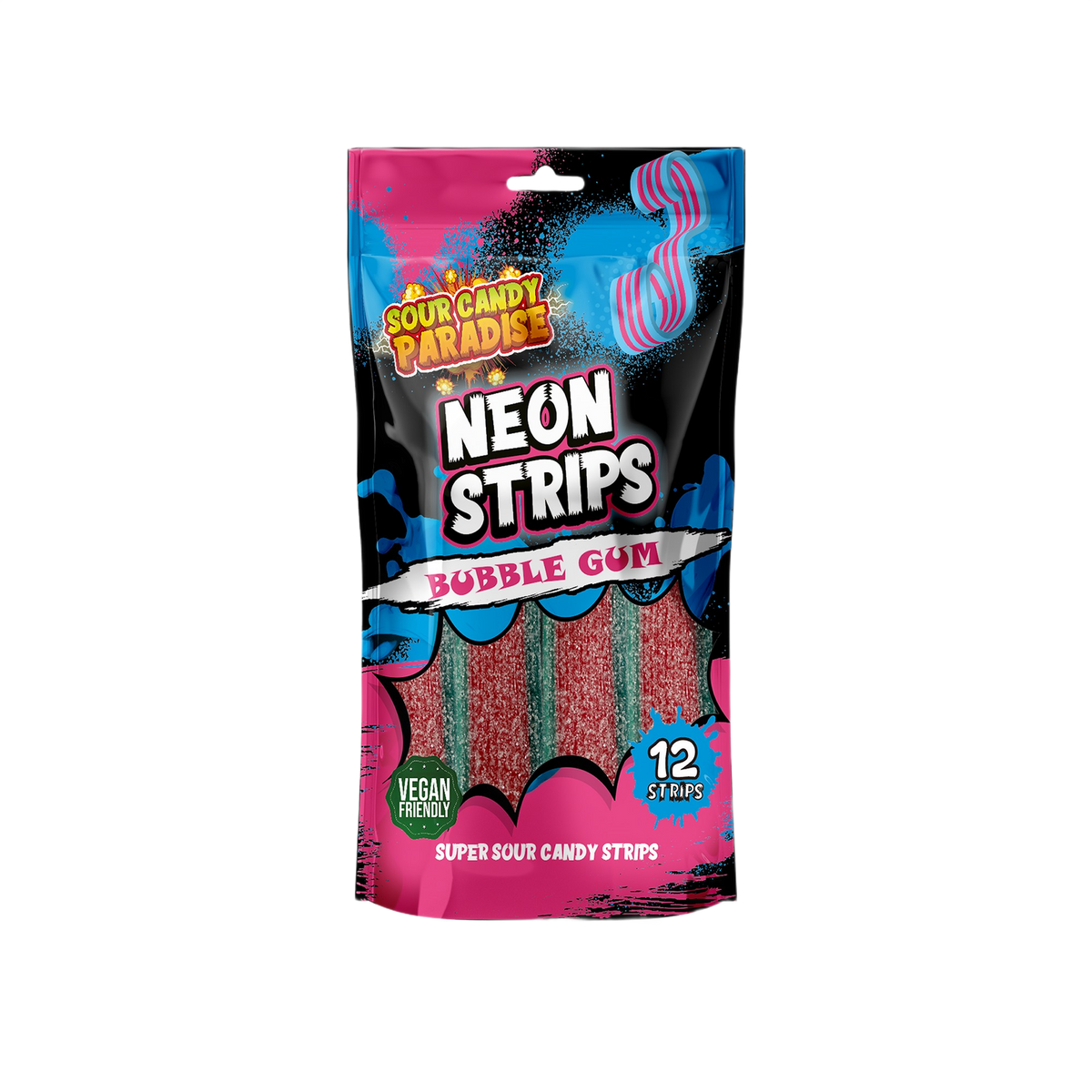 Candy Paradise Sour Neon Strips Bubblegum 130g — one sealed retail pouch