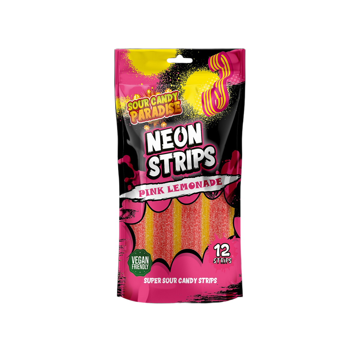 Candy Paradise Sour Neon Strips Pink Lemonade 130g — one sealed retail pouch