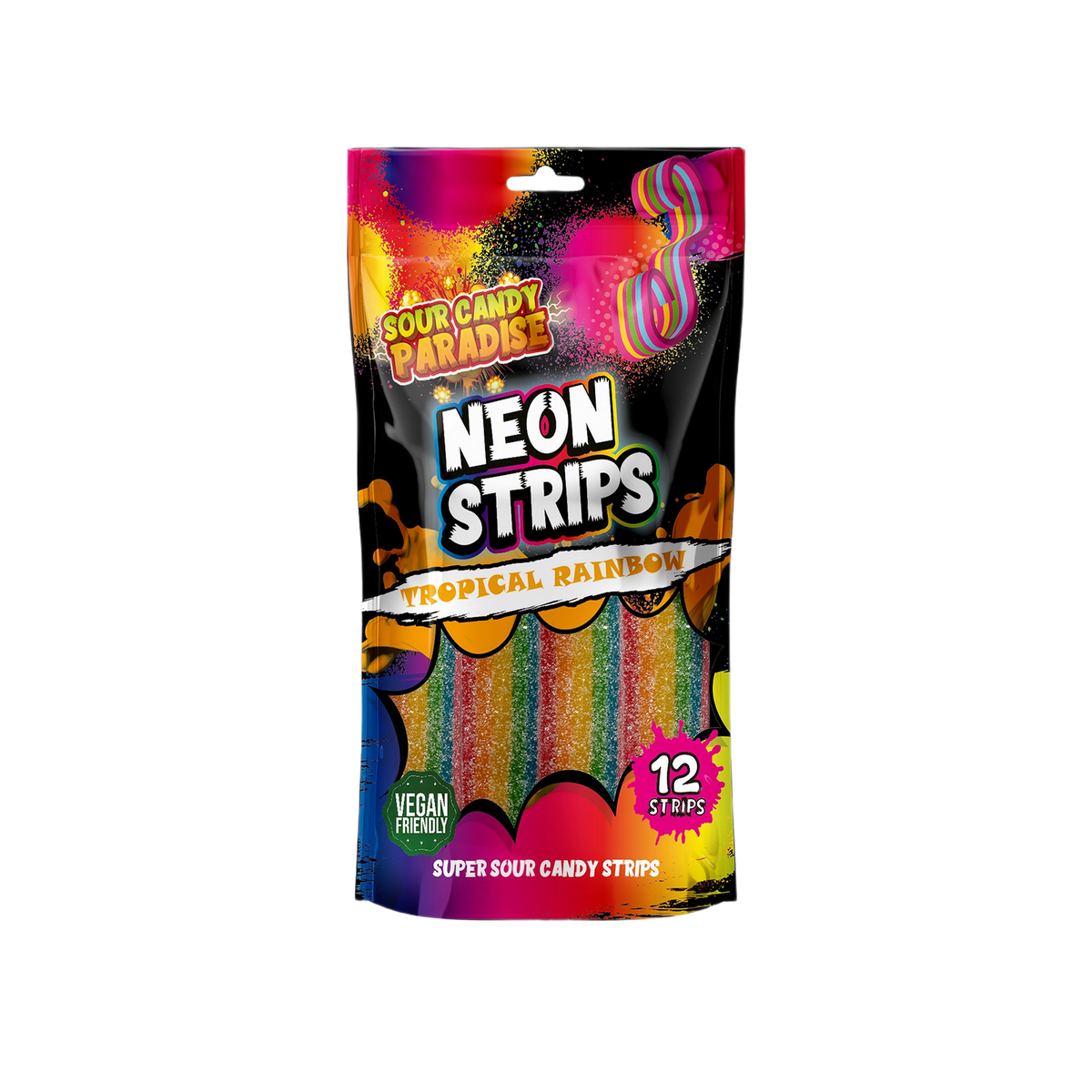Candy Paradise Sour Neon Strips Tropical Rainbow 130g — one sealed retail pouch