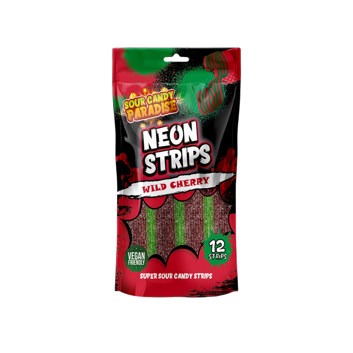 Candy Paradise Sour Neon Strips Wild Cherry 130g — one sealed retail pouch
